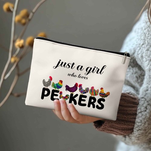 Rone168 Chicken Gifts Makeup Bag for Women, Funny Organizer Bag for Chicken Lovers, 10x7 Inches