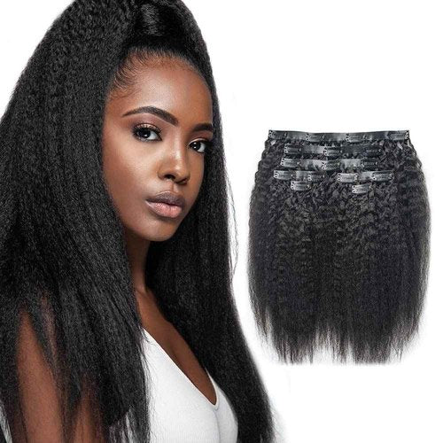 Niawigs Kinky Straight Seamless Clip Ins for Black Women Human Hair Clip In Hair Extensions Real Human Hair PU Invisible Hair Extensions 7pcs Set 22 Inch 130 Grams