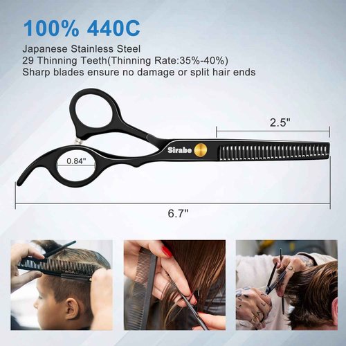 Sirabe 10 PCS Hair Cutting Scissors Set, Professional Haircut Scissors Kit with Cutting Scissors, Thinning Shears, Comb, Cape, Clips, Black Hairdressing Texturizing Shears Set for Barber, Salon, Home