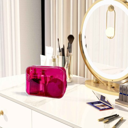 Neon Clear Pouch Small Makeup Bag, 7"x2.3"x4.7" Size TSA Approved Toiletry Bag, PVC Travel Bags for Toiletries, Clear Cosmetic Bag for Women and Men Small (black+clear+red+blue+dark red)