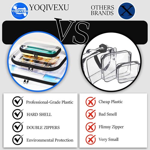 YOQIVEXU 3 Pcs Clear Hard Zipper Case, Hard Shell Plastic Clear Organizer Bag, Transparent Makeup Pouches, Portable Box for Travel Toiletries, Toy Storage Bins (Black, Multi)