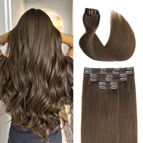 Sindra Hair Extensions Real Human Hair Clip ins 14Inch Chocolate Brown Clip in Hair Extensions Real Human Hair Extensions Clip ins Remy Straight For Woman 100G 6Pcs(clip#4 14inch)