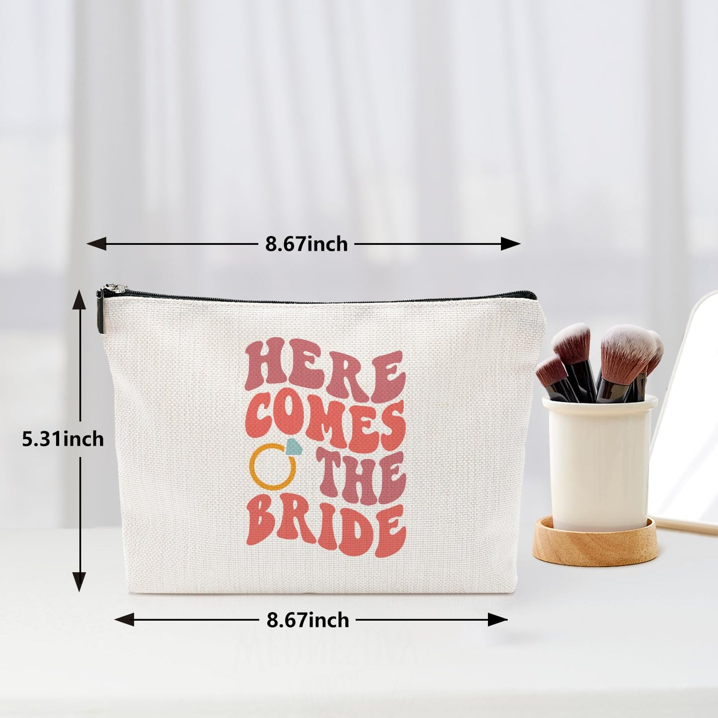 Sanlly Here Comes the Bride,Engagement Gifts for Women-Bride to Be Makeup Bag for Bride Newly Engaged Pouch Bachelorette Party Cosmetic Bag for Women