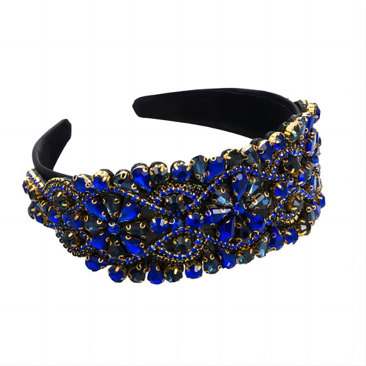 MUQINGWAN Women's Fashion Headband, Women's Wide Rhinestone Decorative Headband Hair Accessories For Women And Girls (Sea blue)