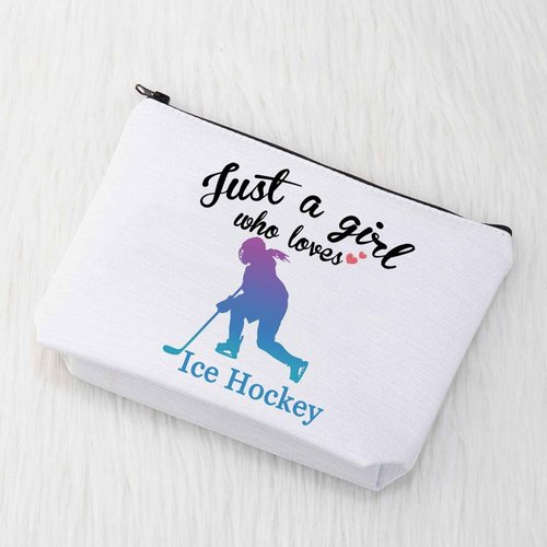 CMNIM Ice Hockey Gifts Ice Hockey Cosmetic Bag Makeup Bags Just a Who Loves Ice Hockey Gifts for Ice Hockey Lovers Team Inspirational Gifts Zipper Pouch Travel Bag Cosmetic