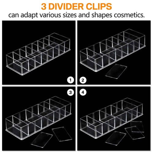 Tuanse 4 Pcs Acrylic Makeup Compact Organizer Detachable 8 Spaces Clear Vanity Drawer Organizer Eyeshadow Palette Storage for Lipstick Highlighter, Skincare Cosmetic Display Cases for Bathroom
