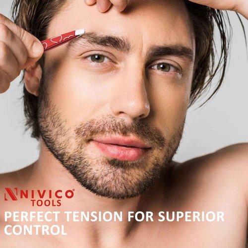 NIVICO Eyebrow Tweezer Hair Removal, Slant Stainless Steel 9.5cm Ingrown Facial Hair Tweezers for Men And Women (Red Coated)