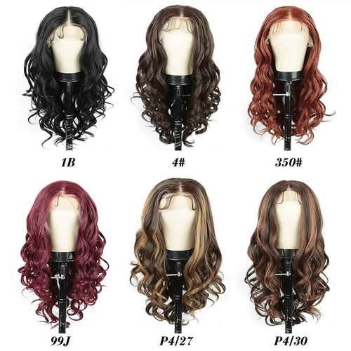 goodear 13x6 Lace Front Wig Long Brown Highlight Wavy Wig for Women 24 Inch Middle Part Curly Wavy Wig Natural Looking Synthetic Heat Resistant Fiber Wig for Daily Party Use