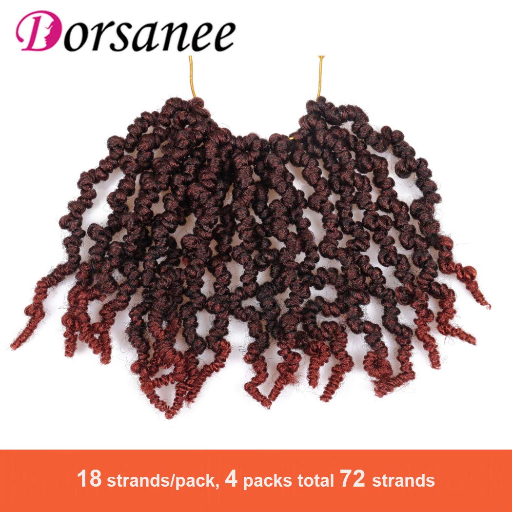 Dorsanee Pre-twisted Spring Twist Crochet Hair 8 Inch 4 Packs Short Curly Crochet Hair Pre Looped Crochet Braids Mini Passion Twists Fluffy Twist Synthetic Hair Extensions (8 Inch,T350#)