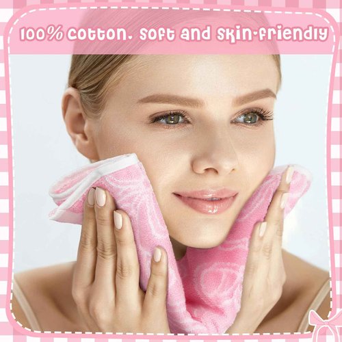 SmoothNovelty 6 Pcs Pink Bow Washcloths 100% Cotton Wash Cloths 13" x 13" Coquette Small Face Towels Absorbent Soft Hand Bath Towels for Bathroom, Spa, Kitchen Drying Cleaning (Classic Style)