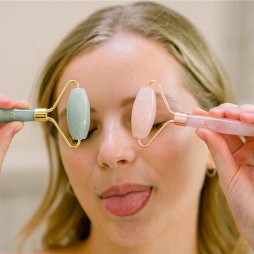 Beauty by Earth Jade & Rose Quartz Roller for Face - Face Massager Skin Care Tools with Small Eye Roller for Puffy Eyes