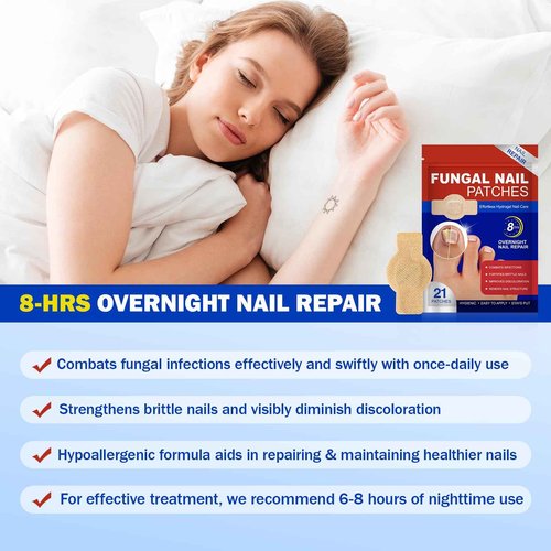 2 Pack Nail Patches-21 Patch Toenail Treatment Extra Strength Renewal Nail Pacthes for Damaged, Discolored, Yellow, Thick, Brittle Toenails 8-Hour Overnight Repair, Breathable & Hypoallergenic