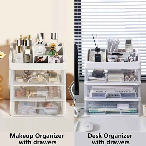 Makeup Organizer with 3 Drawers, Cosmetic Display Cases, Makeup Storage Box (3 Drawers) (white)