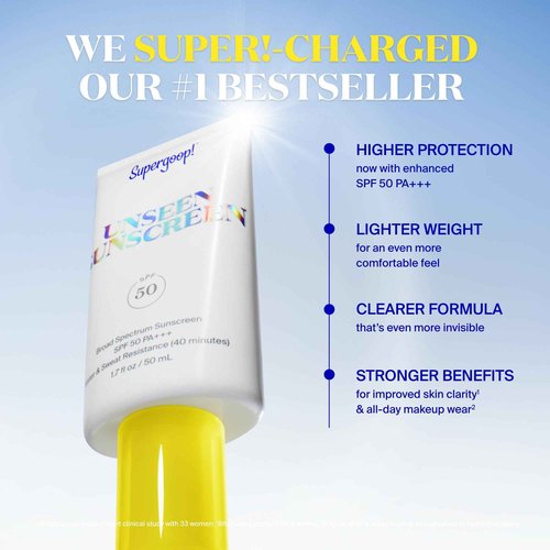 Supergoop! Unseen Sunscreen - SPF 50 - Clear & Invisible Face Sunscreen + Broad Spectrum + Makeup-Gripping Primer - Weightless, Scentless, Oil Free - For All Skin Types & Tones - 0.68 fl oz