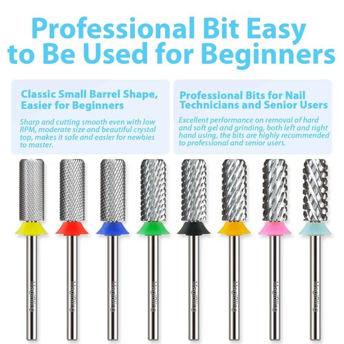 Professional Small Barrel Nail Drill Bit, Flat Top Tungsten Carbide 3/32", Two-Way Rotation E-File Bit for Soft & Hard Gel Removal, Acrylic Shaping Tool for Techs & Beginners, Extra Fine.