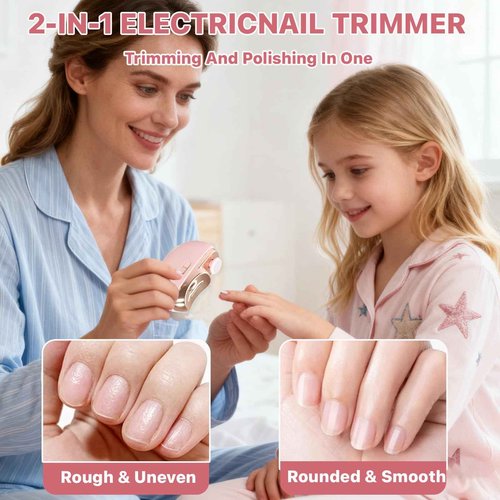 Electric Nail Clippers for Seniors, 2026 2 in 1 Easy Clip Electric Nail Clipper Multifunctional Electric Easy Clip Nail Clippers for Adults，Kids with Polishing and 2 Speeds (Pink)
