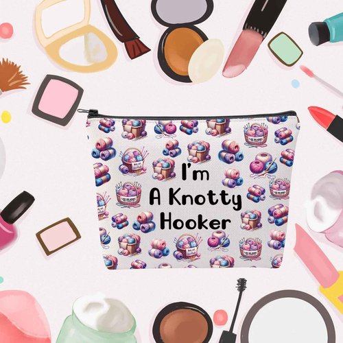 MNIGIU Yarn Crocheter Gift Funny Crochet Cosmetic Bag Crocheting Bag I'm A Knotty Hooker Knitter Gift (Knotty Hooker Bag)