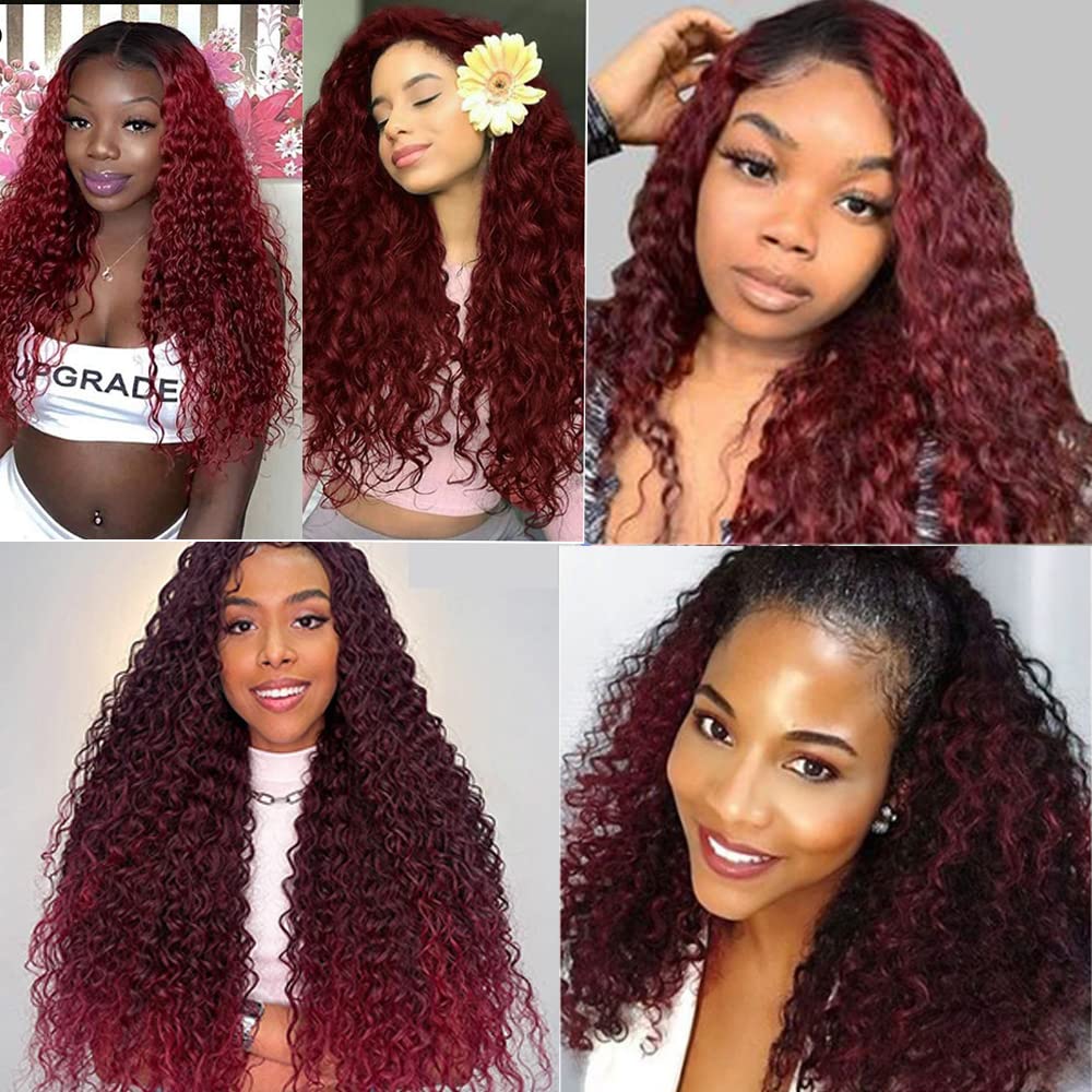 Red Bundles Human Hair Burgundy Curly Human Hair Bundles Unprocessed Peruvian Virgin Remy Hair 3 Bundles 14 16 18 Inch 1b99j Kinky Curly Bundles Double Weft Hair Extensions Ombre Red Curly Bundles