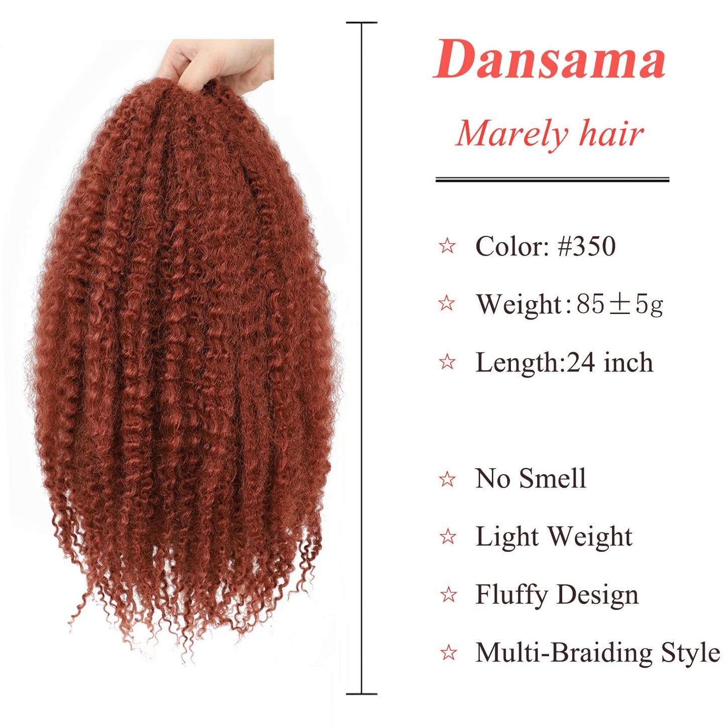 Dansama Marley Hair, 3 Packs Curly Crochet Braids for Marley Twist Braiding Hair, #350 Braids for Faux Locs Hair Synthetic Hair Extensions (24 Inch (Pack of 3), #350)