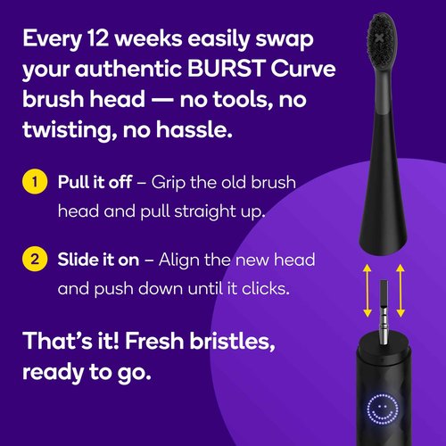 BURST Replacement Heads for Curve Sonic Electric Toothbrush (3 Pack/Black)