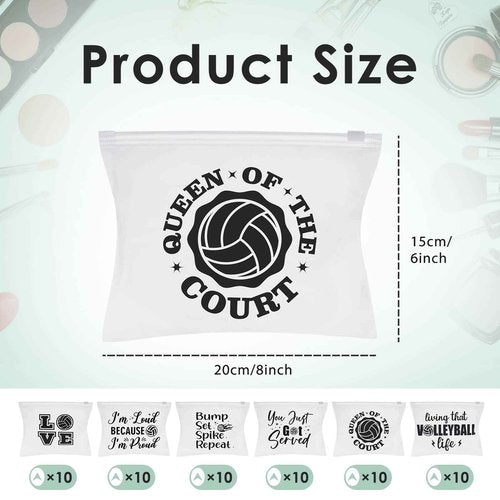Saintrygo 54 Pieces Volleyball Pouch EVA Matte Small Makeup Bag with Words Volleyball Gifts Party Bags Sport Waterproof Cosmetic Portable Pencil Case with Zipper for Women