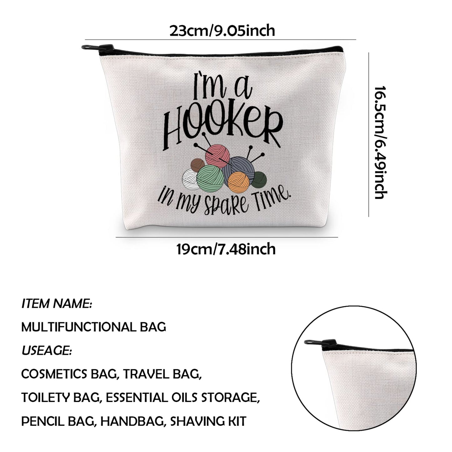 WCGXKO Crochet Lover Gift Crocheters Gift I'm A Hooker In My Spare Time Zipper Pouch Makeup Bag (spare time)