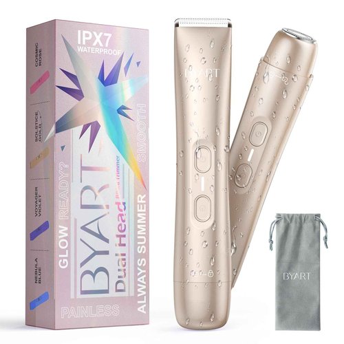 Pubic Hair Trimmer for Women – Electric Razor for Private Area & Sensitive Skin, Cordless Rechargeable Lady Shaver for Intimate Grooming – Smooth, No-Irritation, Rechargeable, IPX7 Waterproof (Gold)