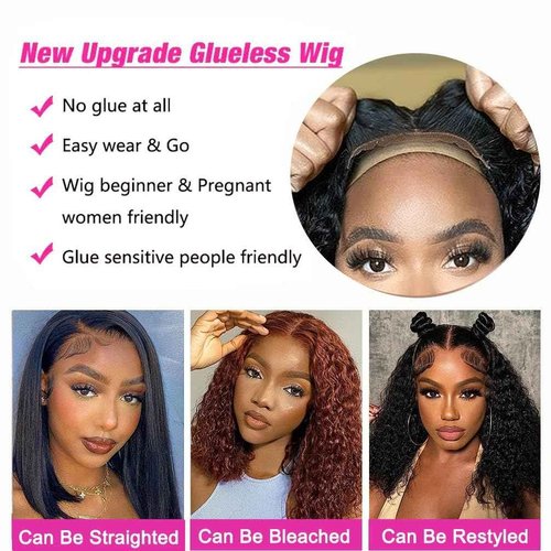 Srakuw Wear and Go Glueless Wigs Human Hair Pre Plucked Pre Cut 4x4 Lace Front Wigs for Black Women for Beginners 180 Density Curly Bob Wig Human Hair (8 Inch)
