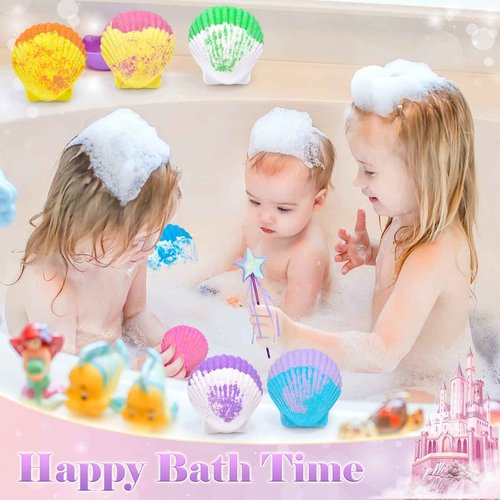 Tacobear Shell Bath Bombs for Kids Girls with Surprise Inside, 9Pcs Big Organic Natural Bubble Bath, Jewelry Set, Crown, Magic Wand, Sticker, Easter Basket Stuffers Mermaid Christmas Birthday Gift Toy