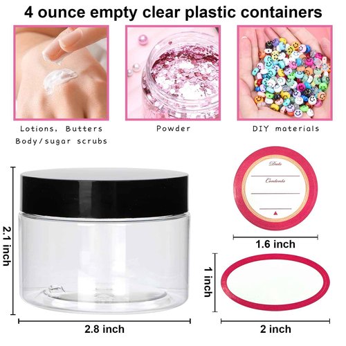 54 Pack 4oz Plastic Containers with Lids, Jars with Lids, Great for storing,lip balms, creams, ointments, cosmetics, samples