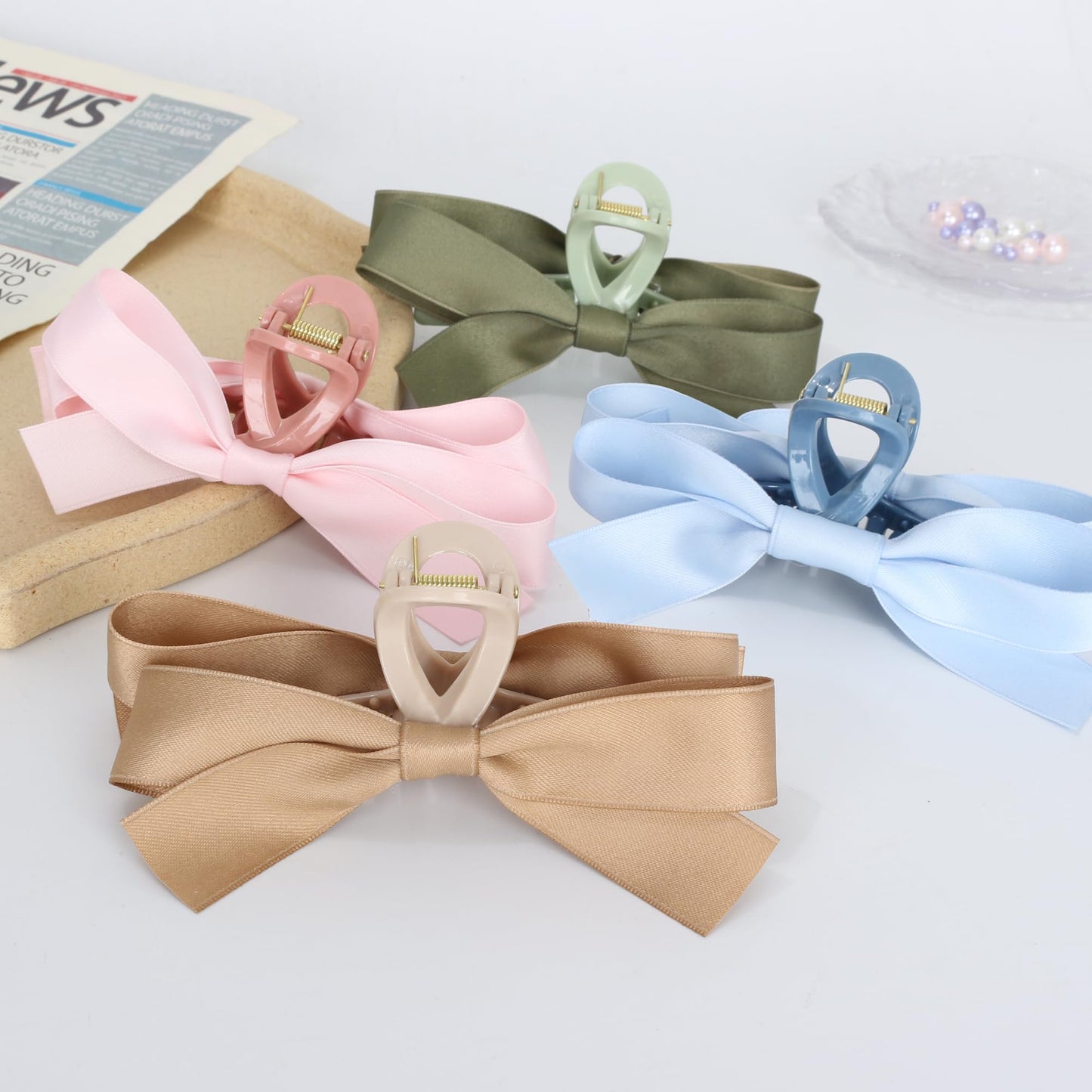 FAELBATY Bow Hair Claw Clips, Bow Knot Hair Claw Clips for Women, Silky Satin Bow Hair Clips for Girls, Big Claw Clips with Bow for Thin Thick Curly Hair, Bows Bowknot Hair Accessories 4 Pcs