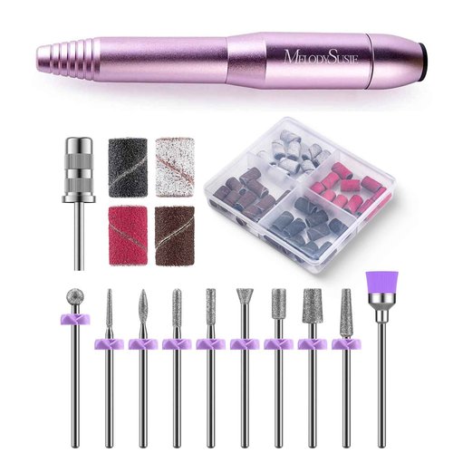 MelodySusie Portable Electric Nail Drill with 10Pcs Diamond Sanding Bit Set with 40pcs Sanding Bands