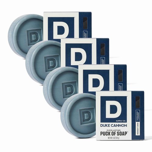 Duke Cannon Supply Co. Bar Soap Puck - Men's Rounded Bar Soap with Masculine Scents - Disc-Shaped Mens Soap - Hydrating & Deep Cleaning - All Skin Types - Midnight Swim, 4 Pack - 5 oz