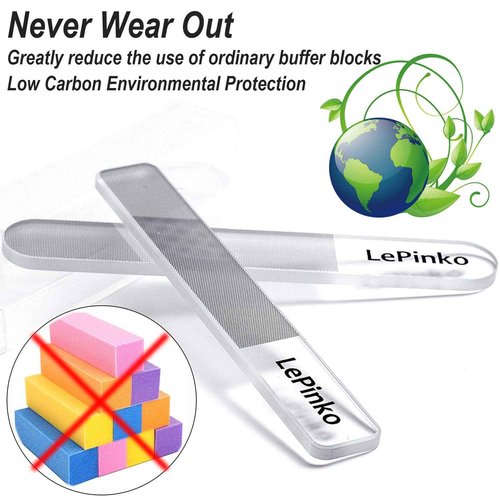 LePinko Salon-Quality Cuticle Trimmer with Cuticle Pusher and Nano Glass Nail Shiner Set