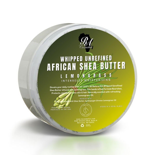 RA COSMETICS Whipped Shea Butter Lemongrass - 100% Pure and Natural African Shea Butter - Ultimate Handcrafted Moisturizer with Essential Vitamins for Radiant Skin and Luscious Hair - 6oz Jar