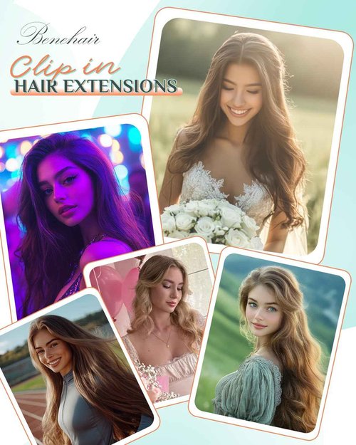 Benehair Clip in Hair Extensions Real Human Hair 14inch Double Weft Medium Brown Mixed Dark Blonde Hair Extensions Clip in Human Hair Lace Weft Straight Hair Extensions Clip ins 7pcs 100g #4P27