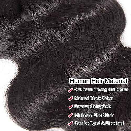 Body Wave Human Hair 4 Bundles (16 18 20 22) Unprocessed Brazilian Virgin Human Hair Extensions Brazilian Body Wave Weave Bundles Soft and Silky Natural Black Wavy Hair Quick Weave Bundle for Women