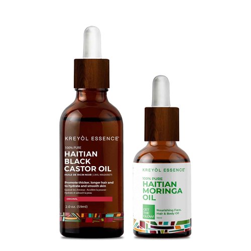 Kreyol Essence Mr. Wonderful Oils of Haiti Duo – Haitian Black Castor Oil Original, 2 fl oz and Haitian Moringa Oil, 15 ml