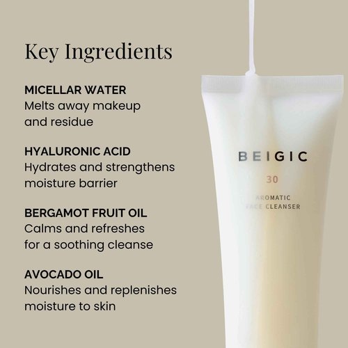 BEIGIC Aromatic Face Cleanser - Gentle Foaming Vegan Face Wash with Hyaluronic Acid & Micellar Water for sensitive skin (4.39 fl oz)