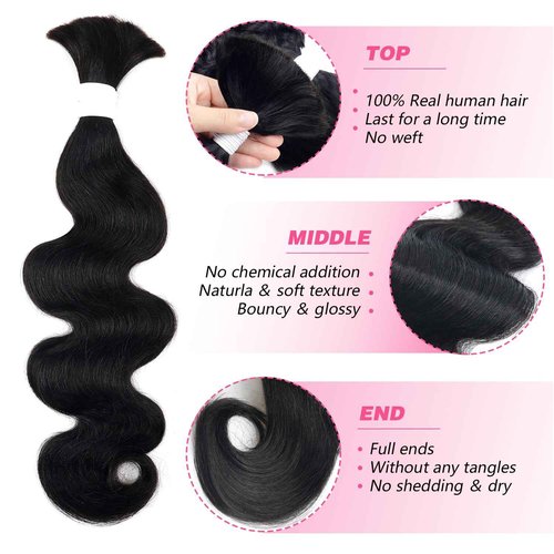 Liqusee Human Braiding Hair 100g One Bundle/Pack 14 Inch Natural Black Body Wave Curly Bulk Human Hair for Braiding No Weft 100% Unprocessed Brazilian Human Hair Braiding Hair for Boho Braids