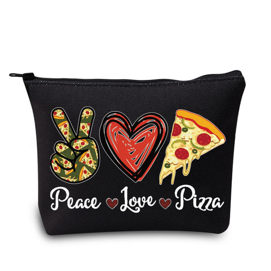 LEVLO Funny Pizza Cosmetic Bag Pizza Lover Gift Peace Love Pizza Makeup Zipper Pouch Bag Pizza Party Gift (Peace Pizza Black)