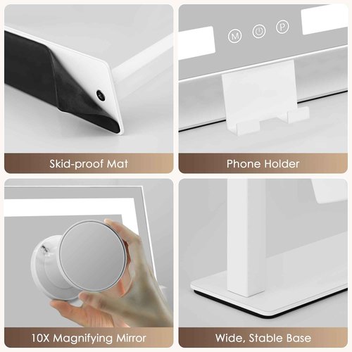 Kottova Lighted Makeup Mirror, Hollywood Vanity Mirror with Lights, Three Color Modes, Smart Touch Control, with Detachable 10X Spot Mirror, Metal Frame, 360° Rotation（14.1in,White）