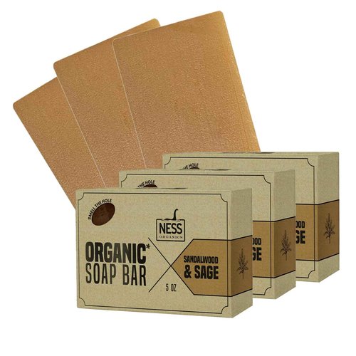 Ness Mens Soap Bar - Sandalwood & Sage Scent - Natural Soap For Men - Mens Bar Soap With Organic Ingredients & Essential Oils - Moisturizing Bar Soap - Handmade In The USA, Cruelty Free, Vegan -3 Pack