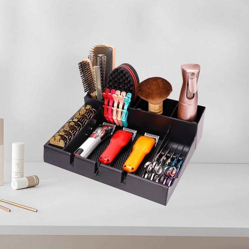 Stylist Tool Box Organizer, Hair Accessory Organizer, Salon Hair Clipper, Professional Hair Clipper Workstation, Holds 3 Trimmers, Multi-Compartment Design, with Scissor Slot (Black)