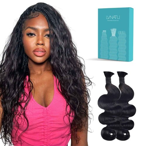 Lvnatu Body Wave Boho Human Hair for Bohemian Knotless Braids Braiding Bulk 2 Bundles No Weft 14 Inch 100g Jet Black - Easy to Install for Salon/Home/Beginners