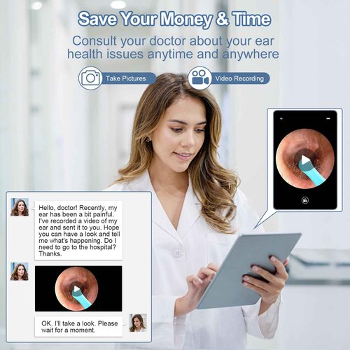 Ear Wax Removal, Ear Cleaner with 1080P HD Camera, with 6 LED Lights/IP67 Waterproof Lens/8 Traditional Tools Ear Wax Removal Kit, Rechargeable Ear Cleaning kit for iOS/Android/Tablet, Black