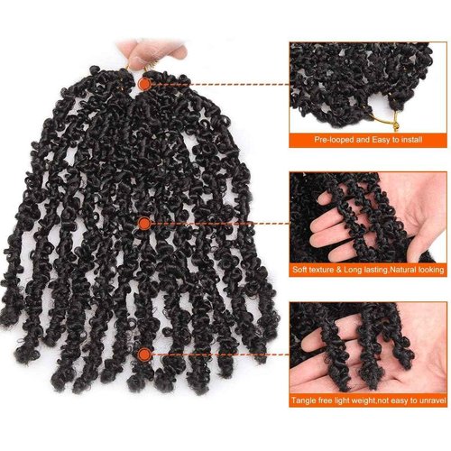 ZRQ Butterfly Locs Crochet Hair Short 6 Packs Black Crochet Bob Hair 12 Inch Messy Distressed Faux Locs Crochet Braids Pre-twisted Soft Locs Hair for Women #1B