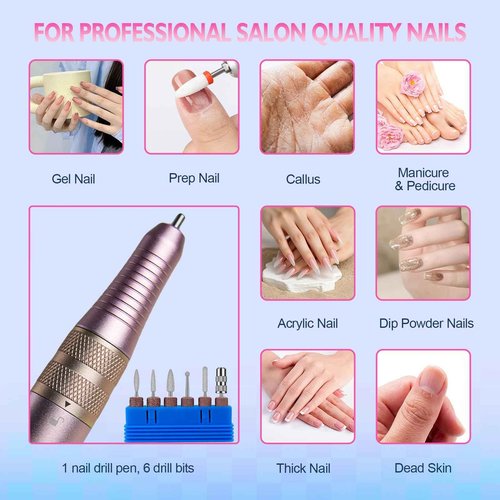Goodoo Portable Nail Drill Electric File, Professional Rechargeable Nail Drill 35000 RPM with LCD Display for Acrylic Gel Nail, Manicure Pedicure Polishing Nail Grinder for Salon Home Use