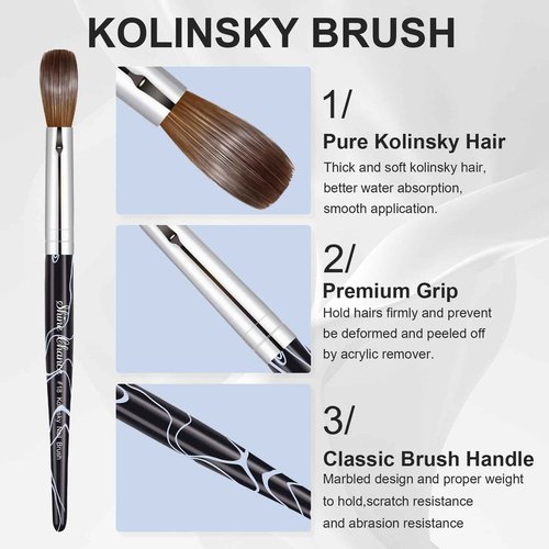 Acrylic Nail Art Brush Size 18, 100% Pure Kolinsky Hair Oval Nail Brush for Acrylic Application, Professional Nail Extension Manicure Tool Striping Nail Drawing Pen for DIY Home Salon