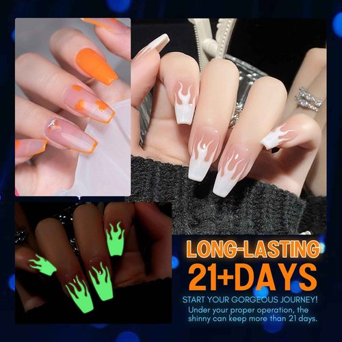 SAVILAND Glows in The Dark Nail Polish Set 24 Holiday Brighrly Colors Luminous Quicking-drying U V Neon Gel Nail Polish Set Reflective Glow Effect Full Coverage Easy to Use Gel Polish Holiday Gifts